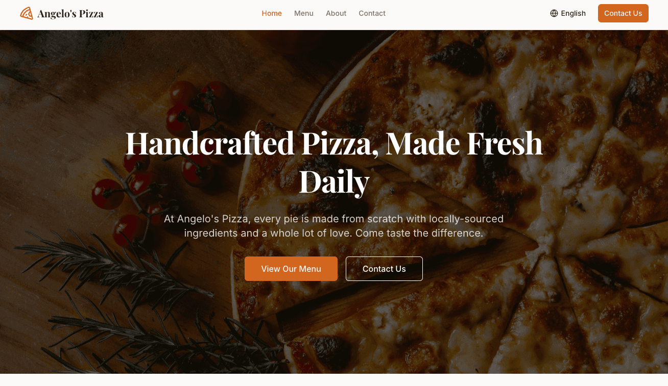 Angelo's Pizza website screenshot