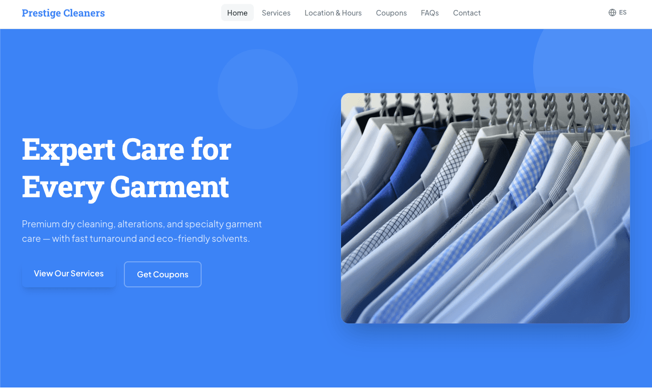 Prestige Cleaners website screenshot